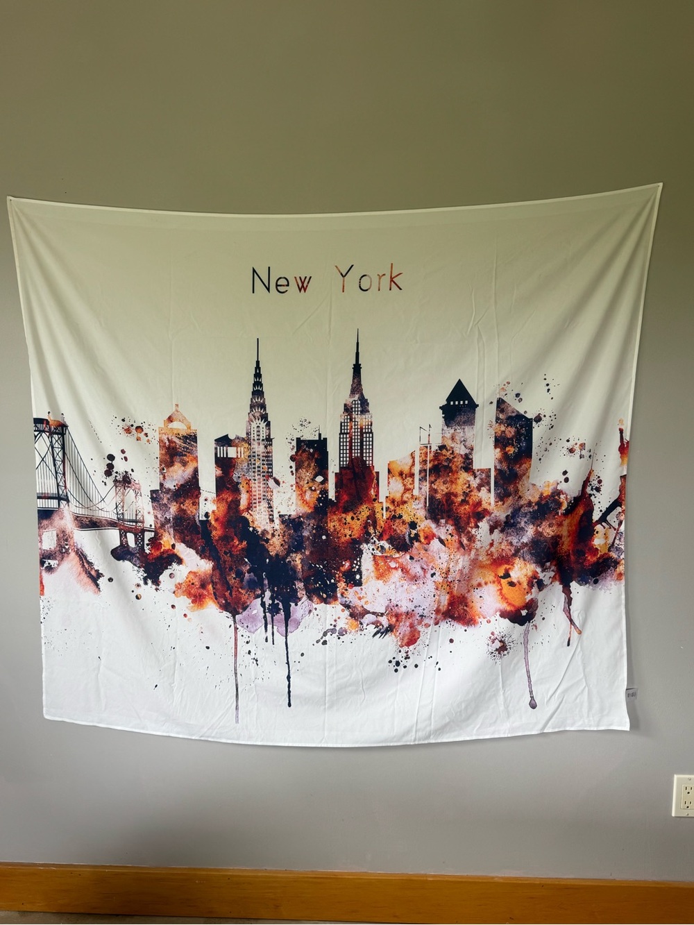 Abstract New York Skyline Wall Tapestry in White and Rust 50” x 58” NYC